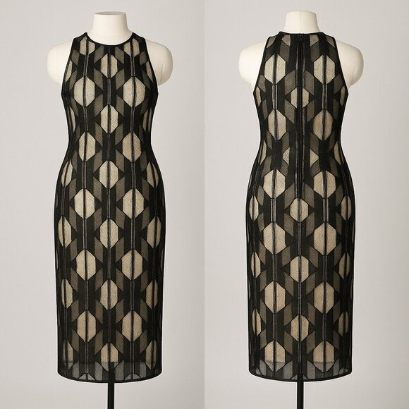 Boss Runway Edition Black Sheer Geometric Midi Dress Size 38 / US 6 - Picture 1 of 16